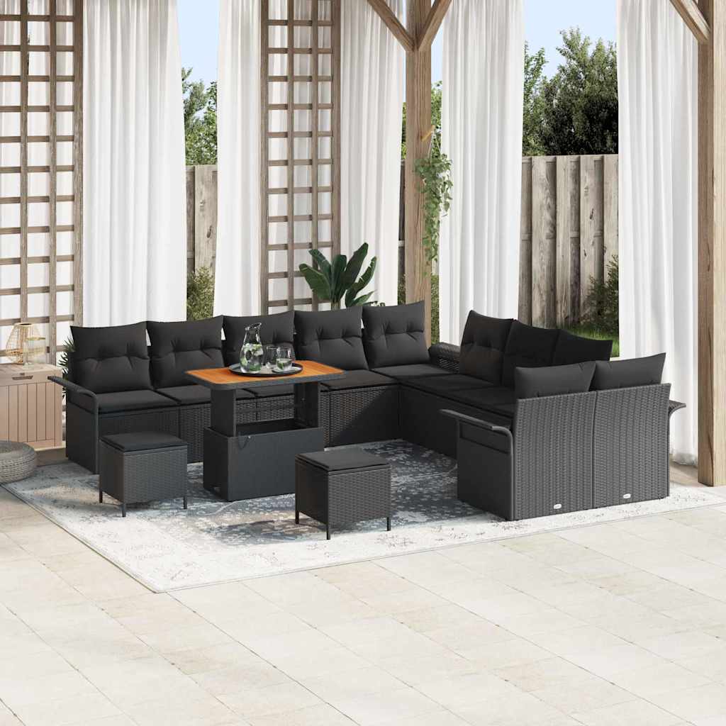 Tuinbankenset met kussen 13 pcs Zwart poly rattan is nu te koop bij PeponiXL, paradijselijk wonen!