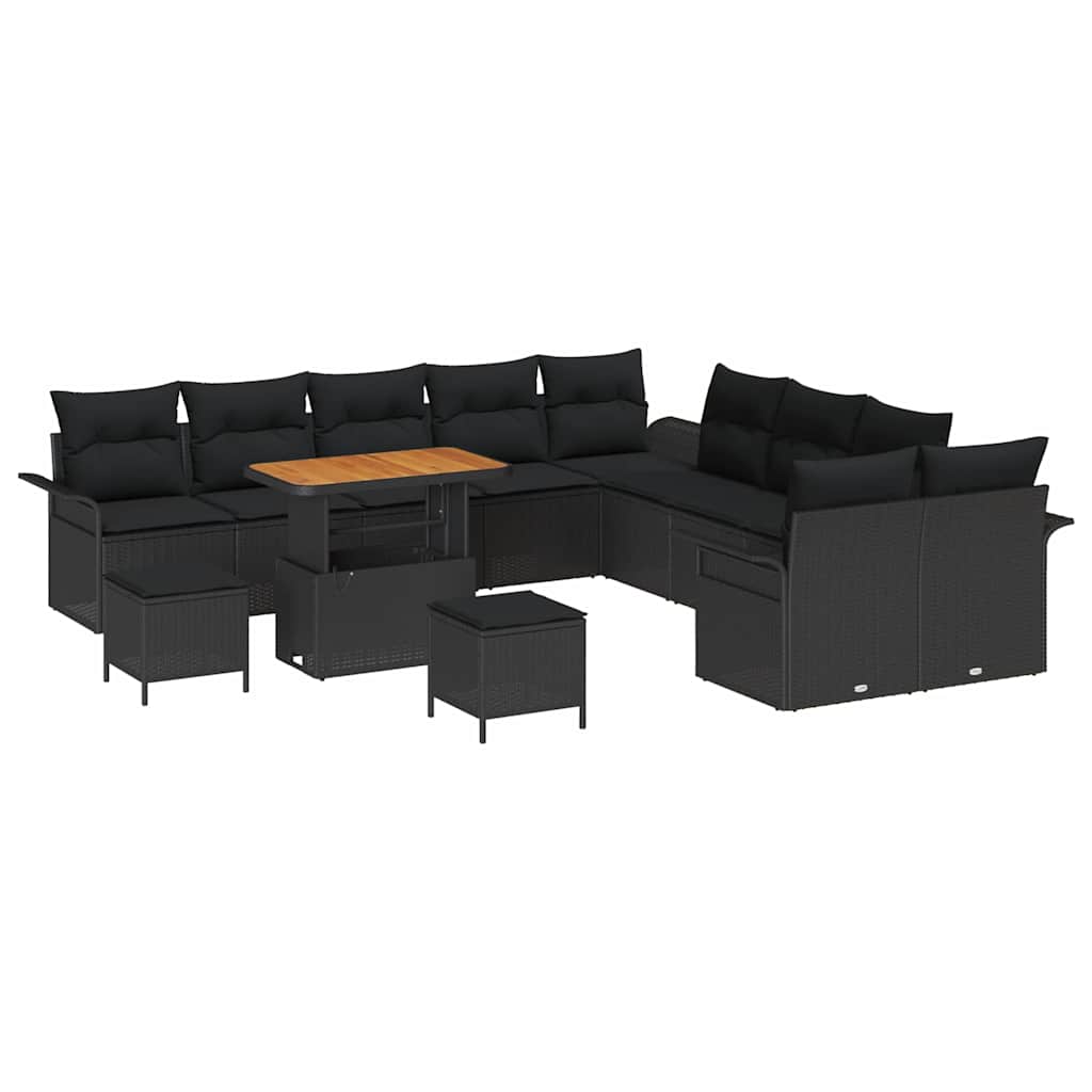 Tuinbankenset met kussen 13 pcs Zwart poly rattan is nu te koop bij PeponiXL, paradijselijk wonen!