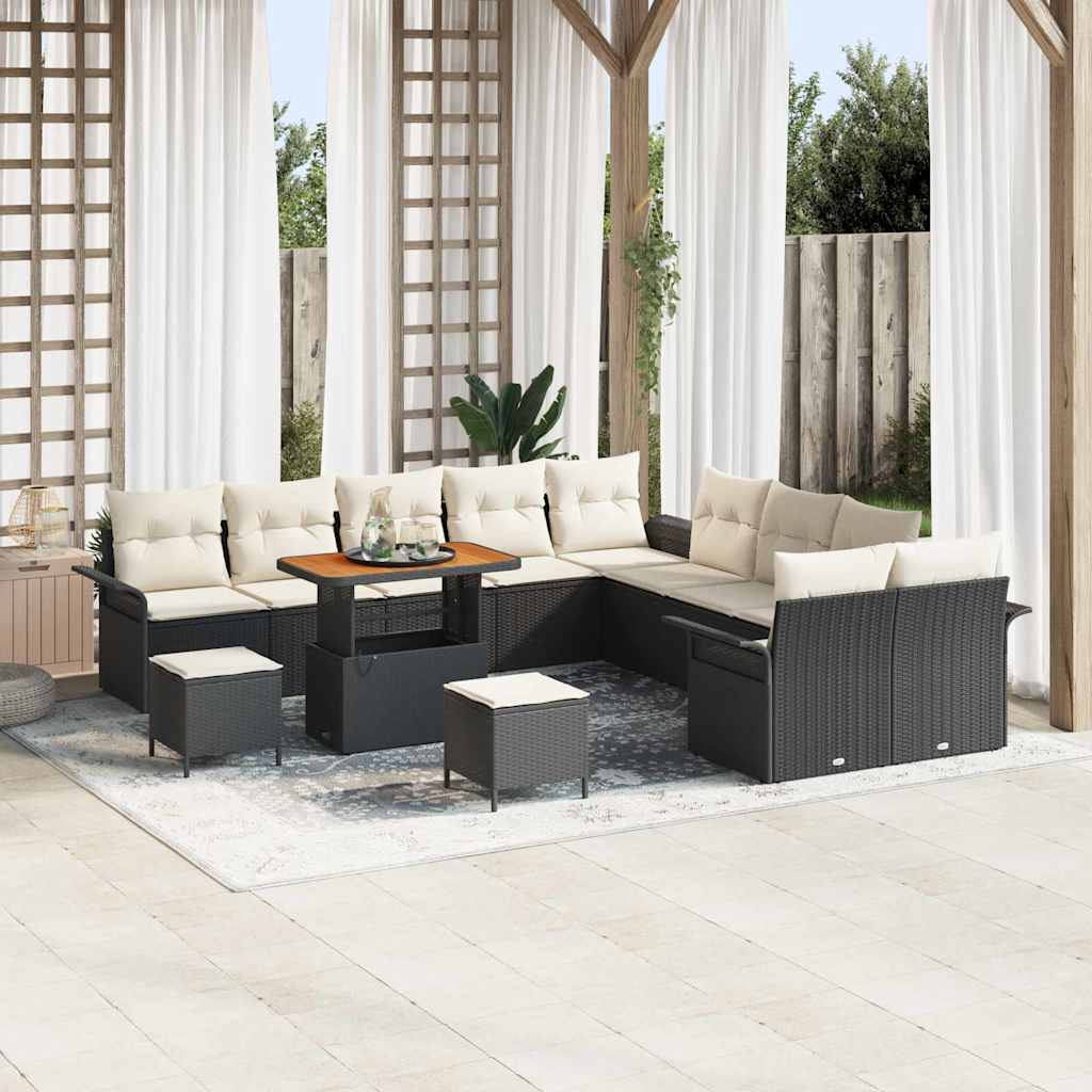 Tuinbankenset met kussen 13 pcs Zwart poly rattan is nu te koop bij PeponiXL, paradijselijk wonen!