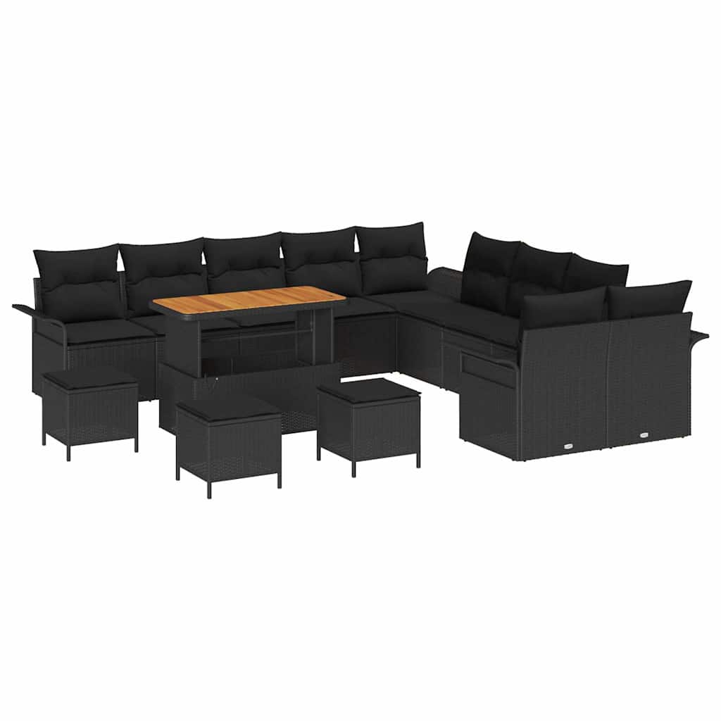 Tuinbankenset met kussen 14 pcs Zwart poly rattan is nu te koop bij PeponiXL, paradijselijk wonen!