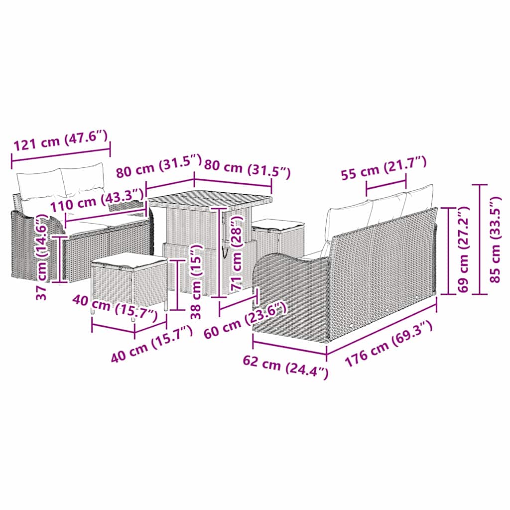 Tuinbankenset met kussen 8 pcs Grijs poly rattan is nu te koop bij PeponiXL, paradijselijk wonen!