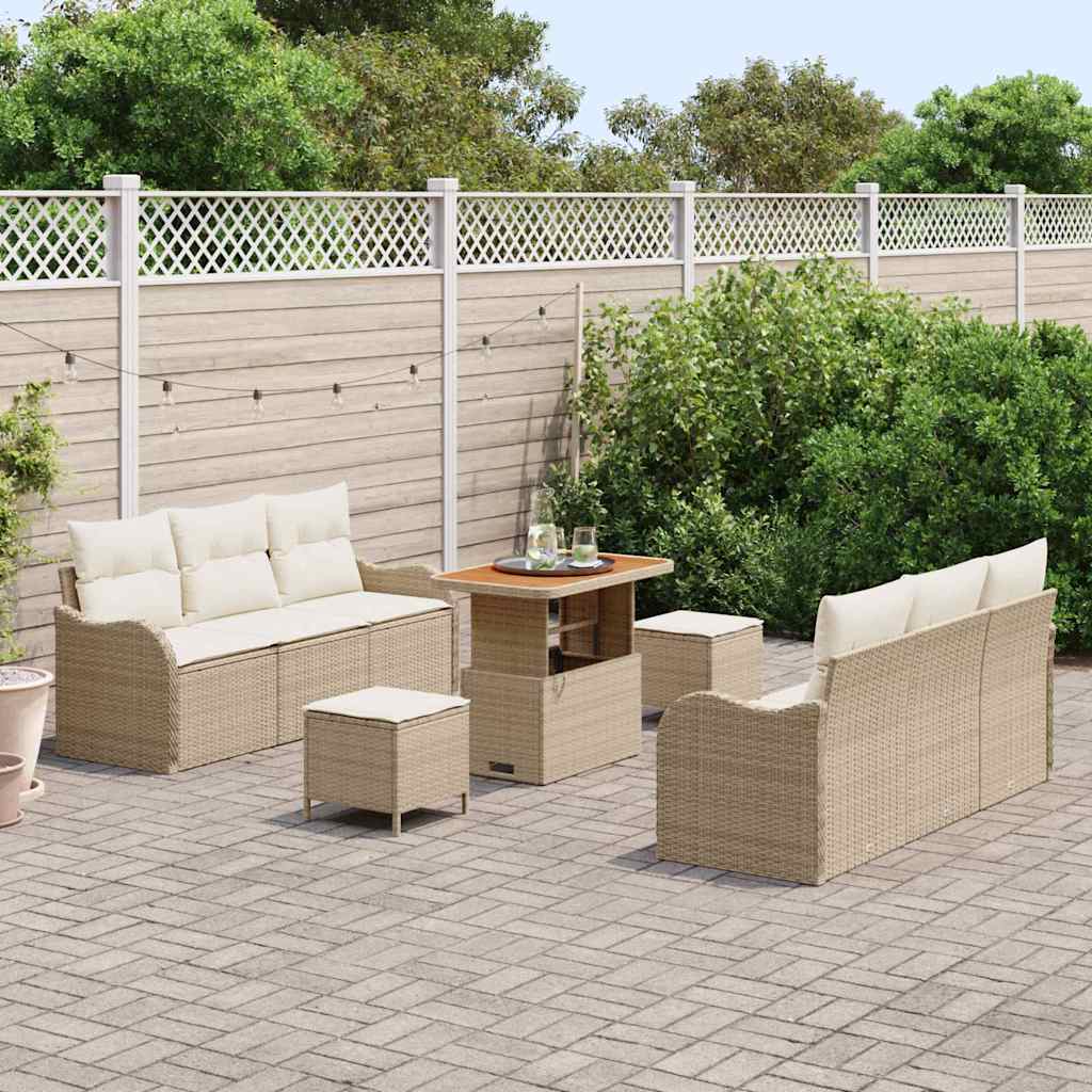 Tuinbankenset met kussen 9 pcs Beige poly rattan is nu te koop bij PeponiXL, paradijselijk wonen!