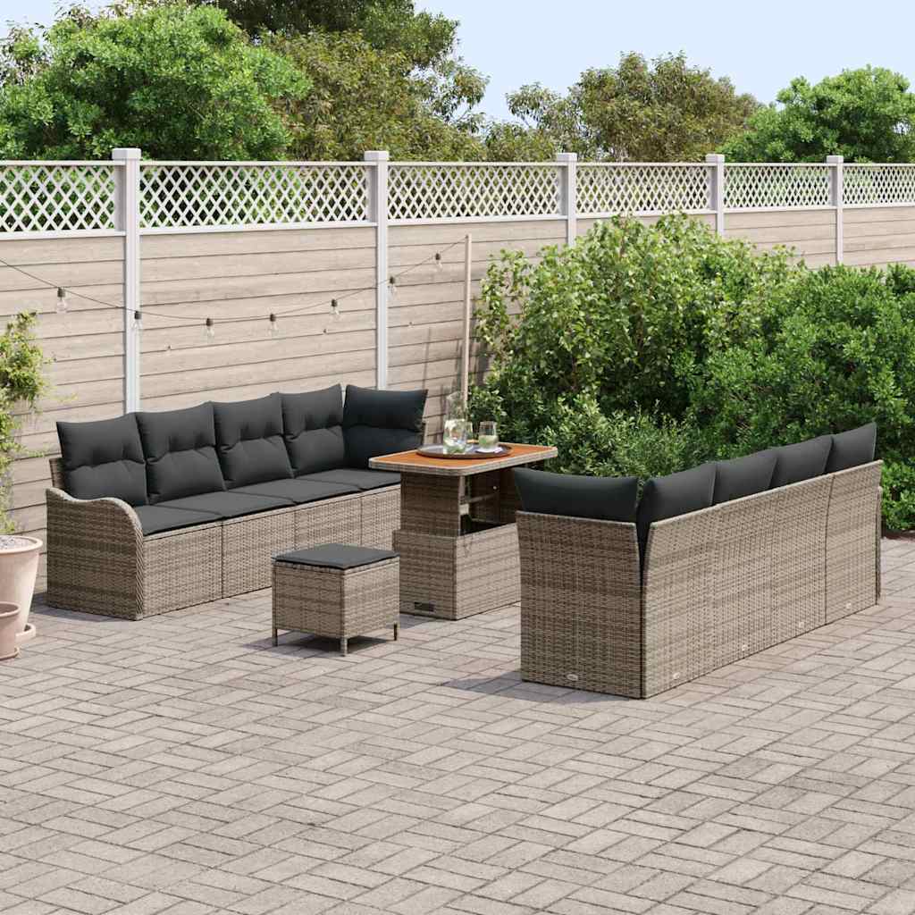 Tuinbankenset met kussen 11 pcs Grijs poly rattan is nu te koop bij PeponiXL, paradijselijk wonen!