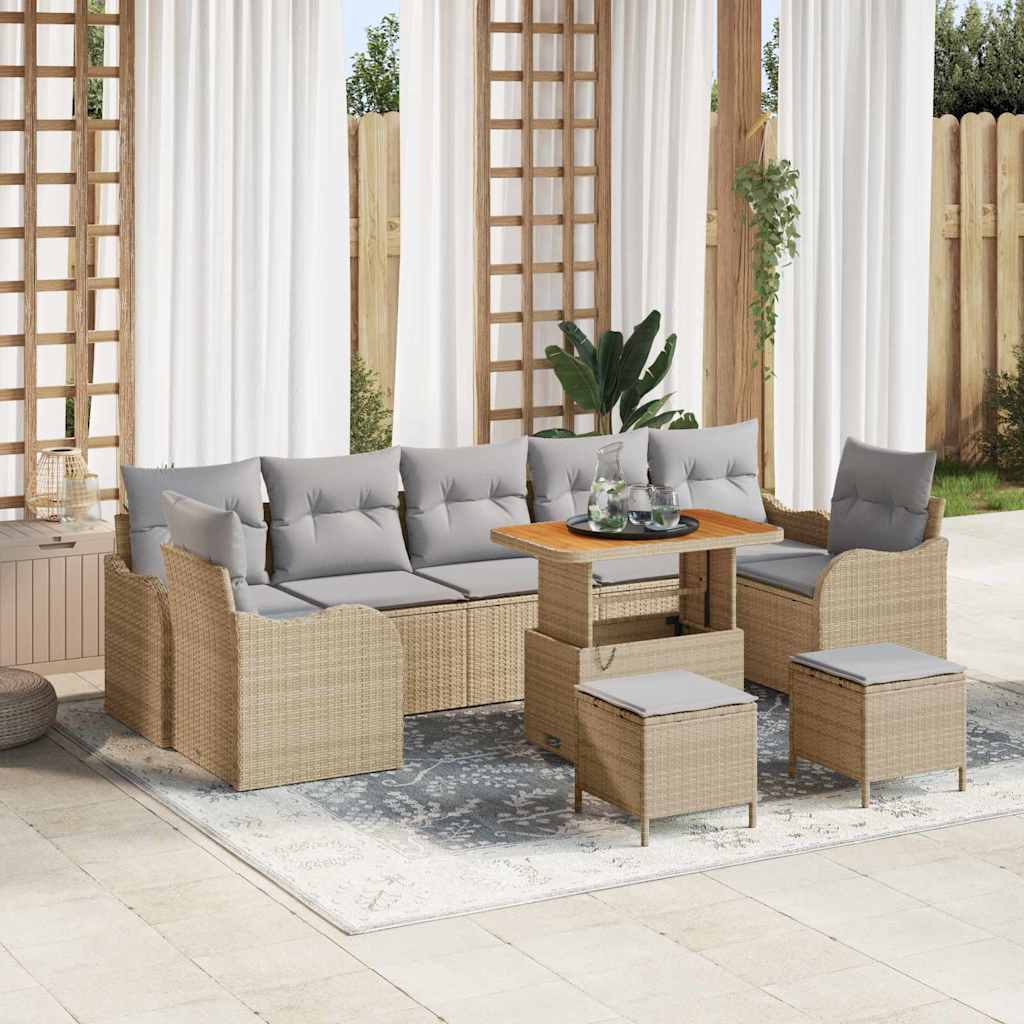 Tuinbankenset met kussen 10 pcs Beige poly rattan is nu te koop bij PeponiXL, paradijselijk wonen!
