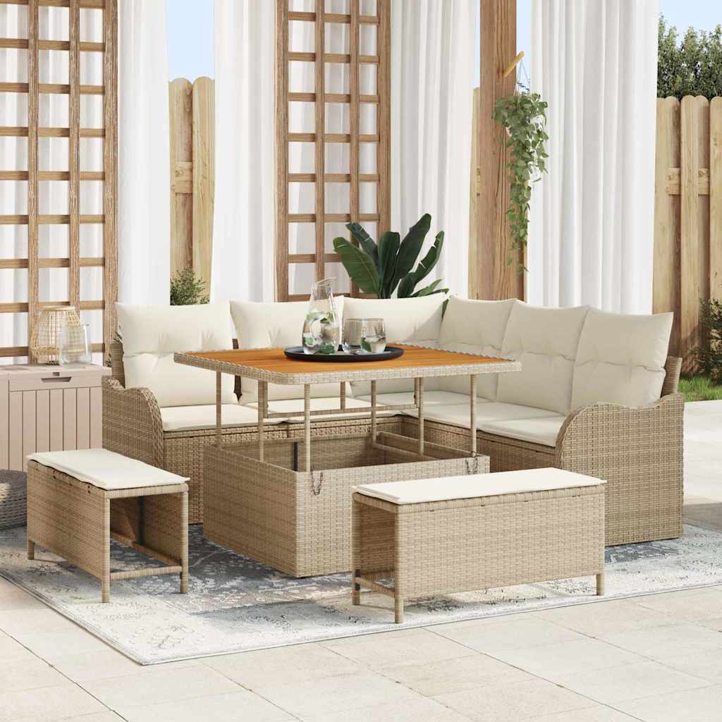 Tuinbankenset met kussen 8 pcs Beige poly rattan