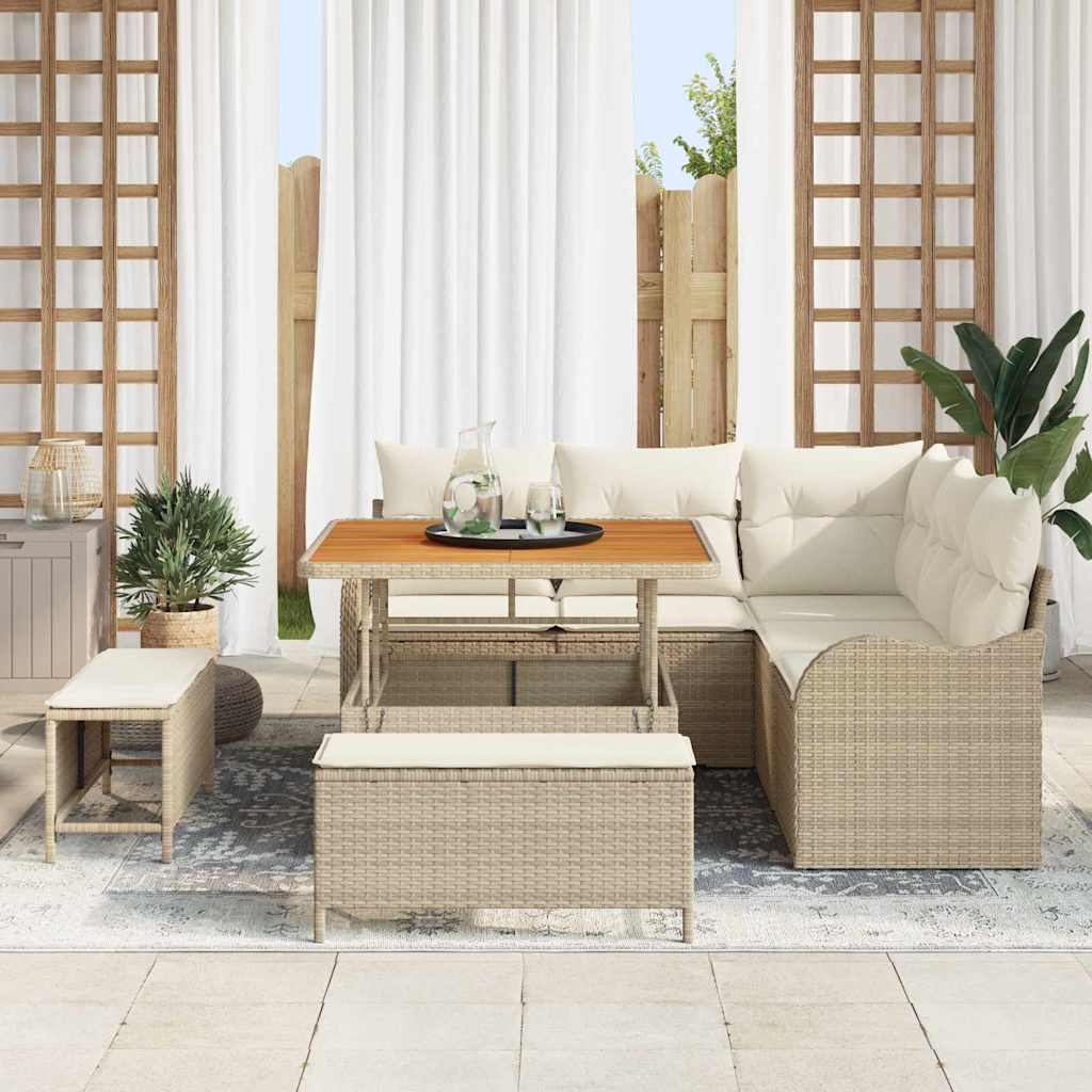 Tuinbankenset met kussen 8 pcs Beige poly rattan
