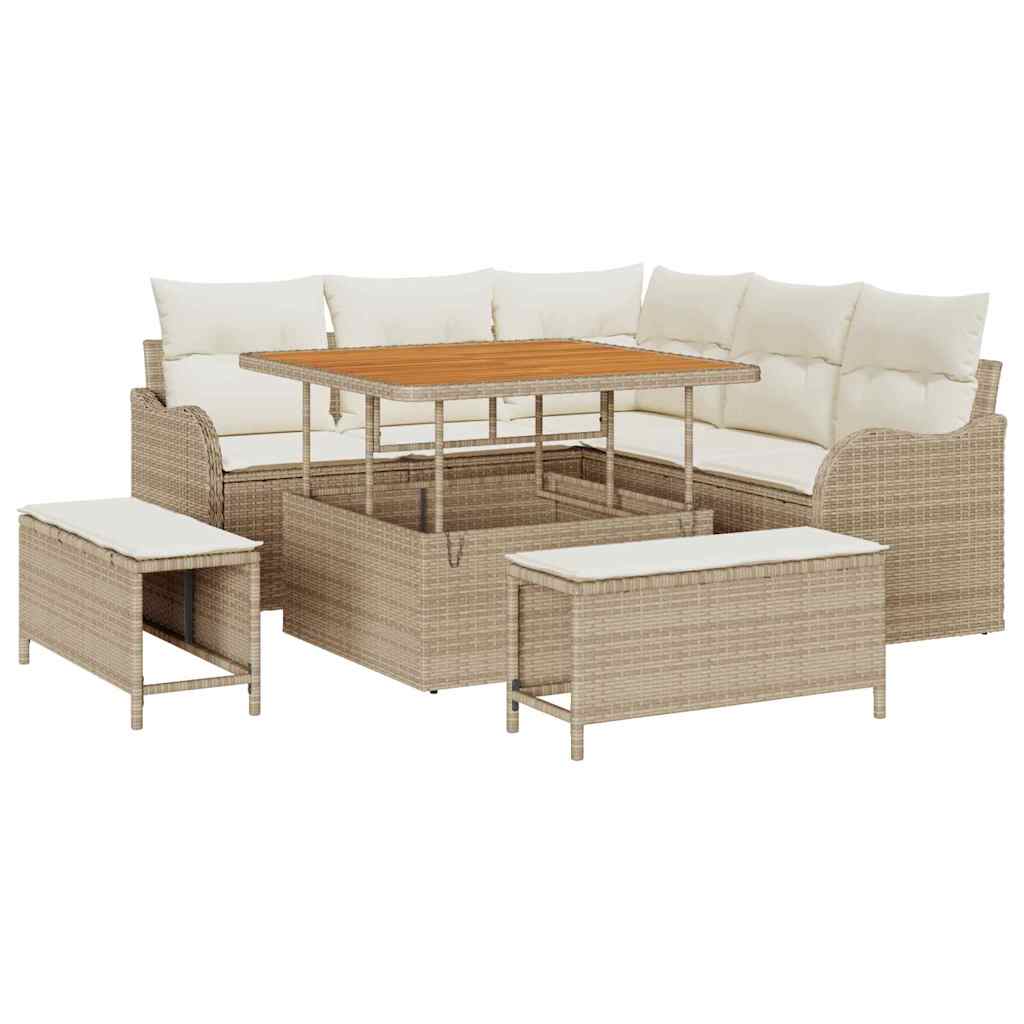 Tuinbankenset met kussen 8 pcs Beige poly rattan