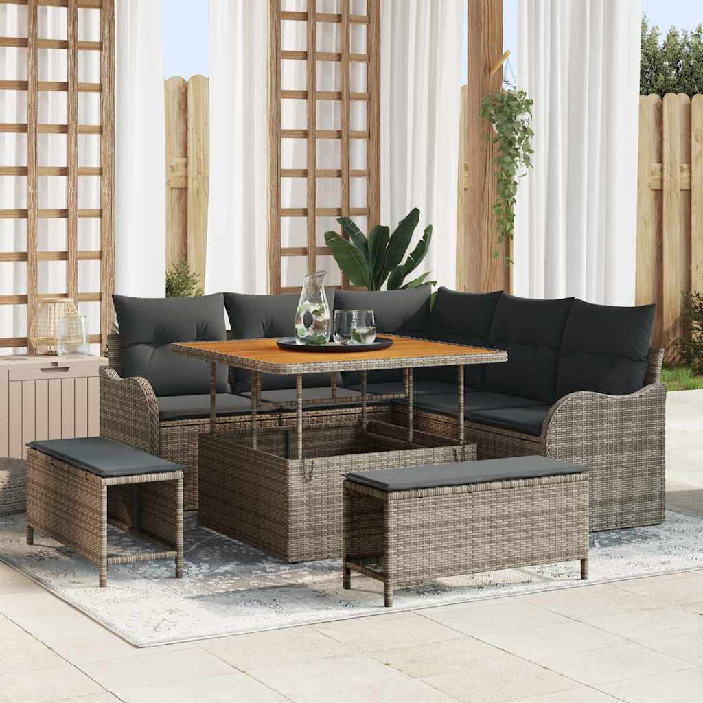 Tuinbankenset met kussen 8 pcs Grijs poly rattan is nu te koop bij PeponiXL, paradijselijk wonen!