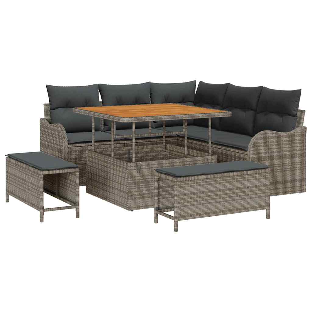 Tuinbankenset met kussen 8 pcs Grijs poly rattan is nu te koop bij PeponiXL, paradijselijk wonen!