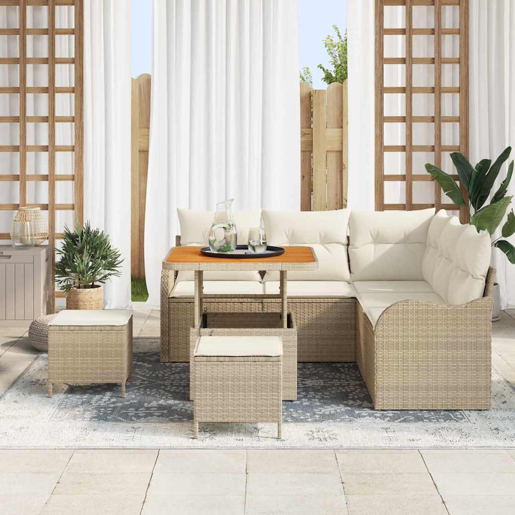 Tuinbankenset met kussen 8 pcs Beige poly rattan