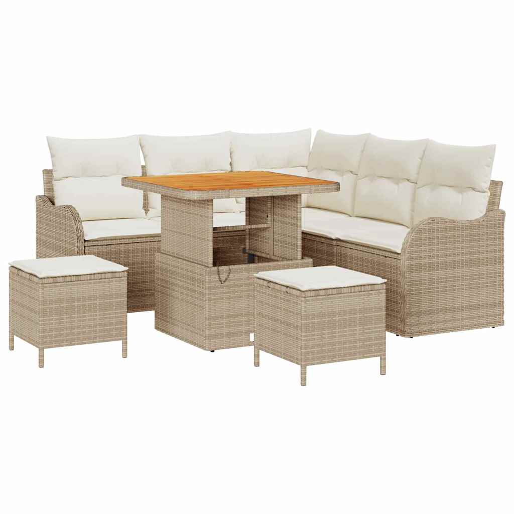 Tuinbankenset met kussen 8 pcs Beige poly rattan