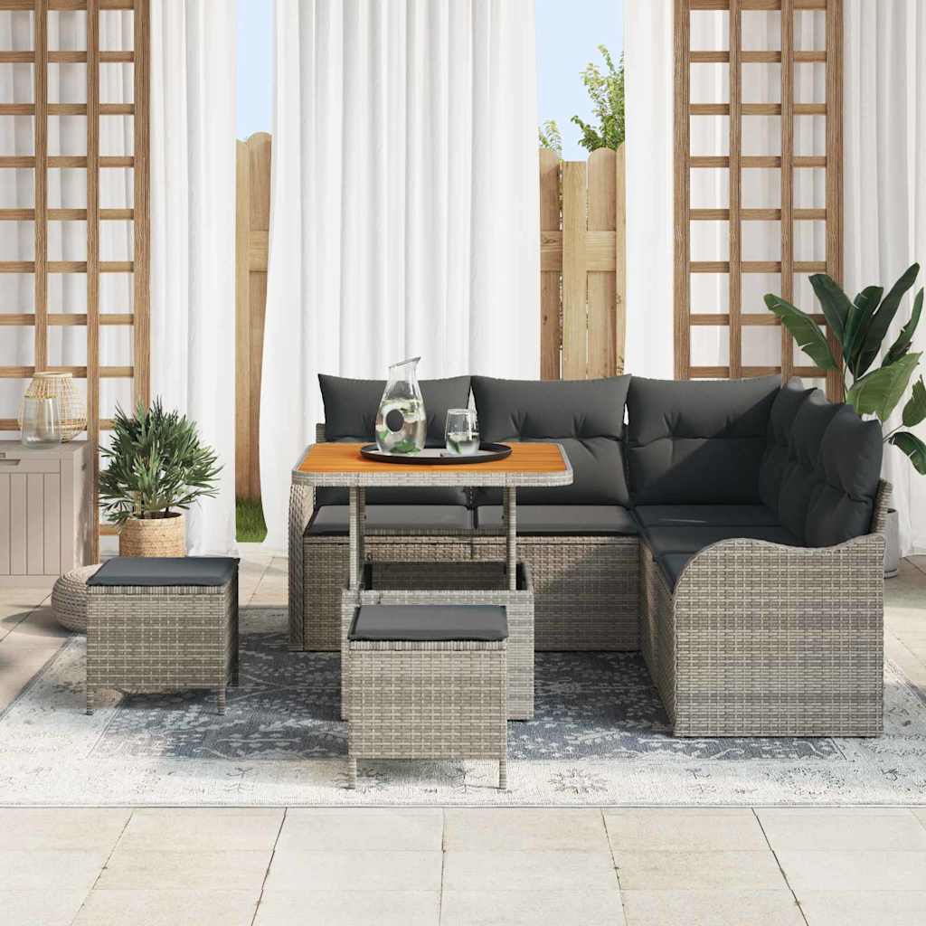 Tuinbankenset met kussen 8 pcs Grijs poly rattan is nu te koop bij PeponiXL, paradijselijk wonen!