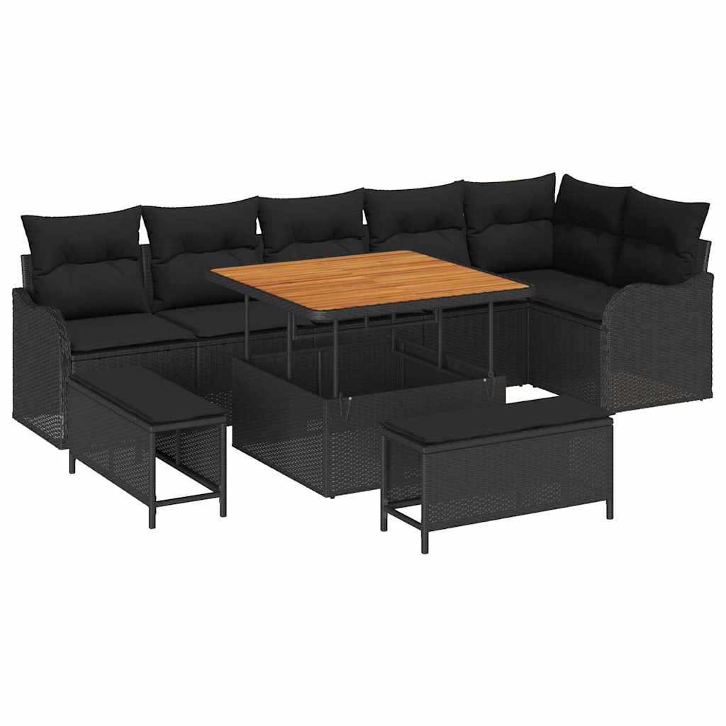 Tuinbankenset met kussen 9 pcs Zwart poly rattan is nu te koop bij PeponiXL, paradijselijk wonen!