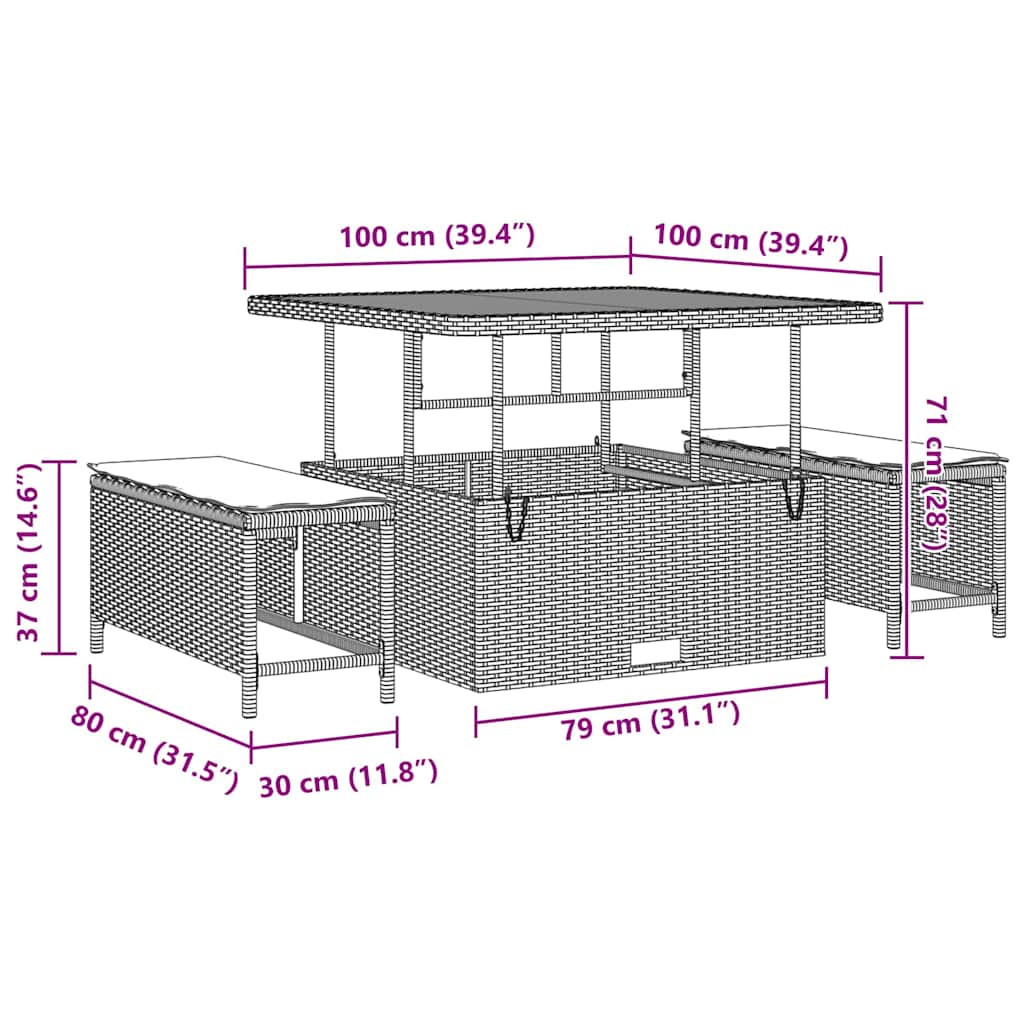 Tuinbankenset met kussen 9 pcs Zwart poly rattan is nu te koop bij PeponiXL, paradijselijk wonen!