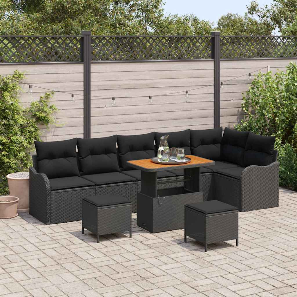 Tuinbankenset met kussen 9 pcs Zwart poly rattan is nu te koop bij PeponiXL, paradijselijk wonen!