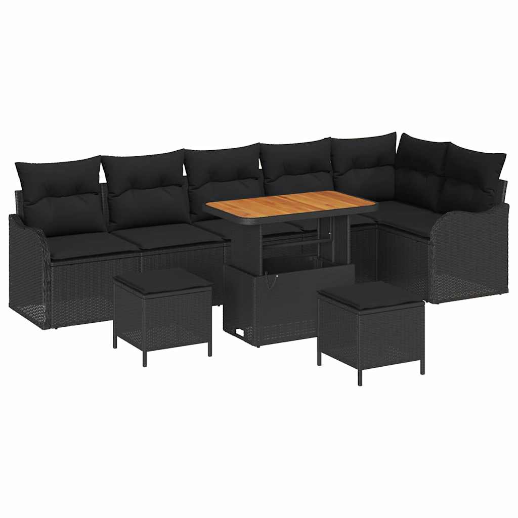 Tuinbankenset met kussen 9 pcs Zwart poly rattan is nu te koop bij PeponiXL, paradijselijk wonen!