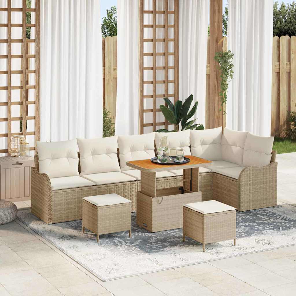 Tuinbankenset met kussen 9 pcs Beige poly rattan is nu te koop bij PeponiXL, paradijselijk wonen!