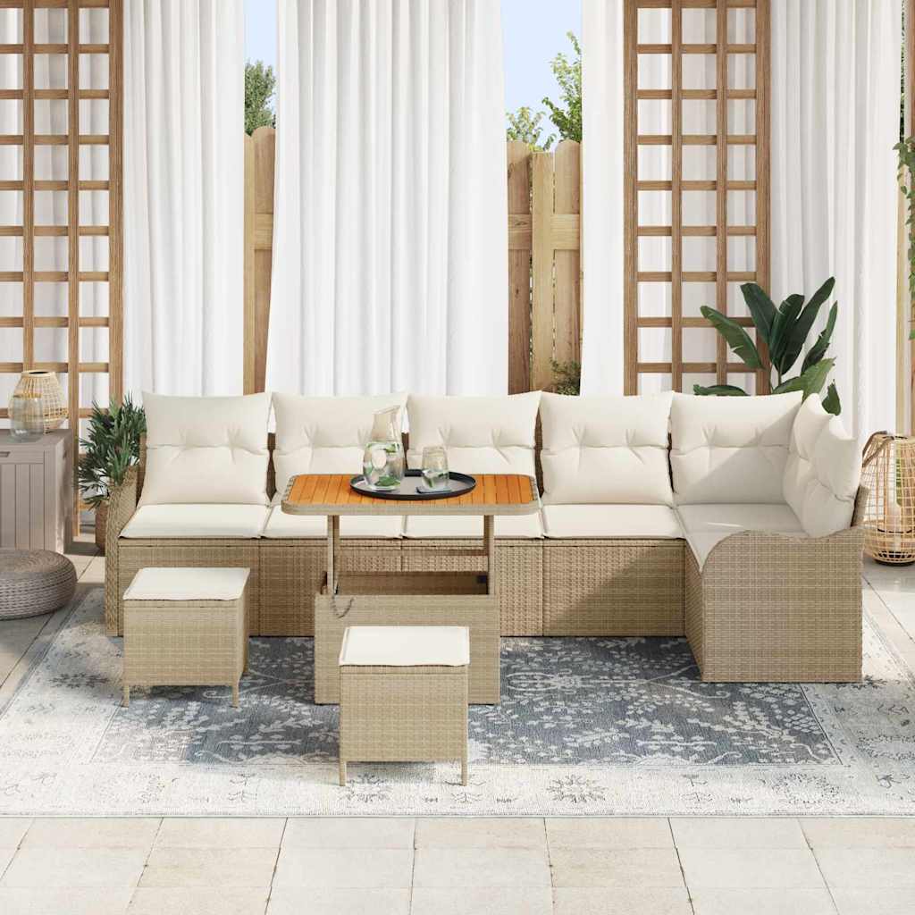 Tuinbankenset met kussen 9 pcs Beige poly rattan is nu te koop bij PeponiXL, paradijselijk wonen!