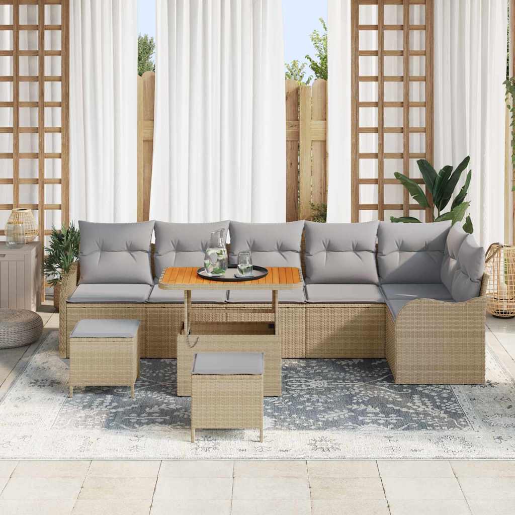 Tuinbankenset met kussen 9 pcs Beige poly rattan is nu te koop bij PeponiXL, paradijselijk wonen!