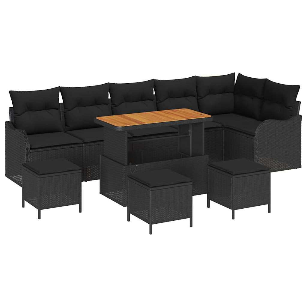 Tuinbankenset met kussen 10 pcs Zwart poly rattan is nu te koop bij PeponiXL, paradijselijk wonen!