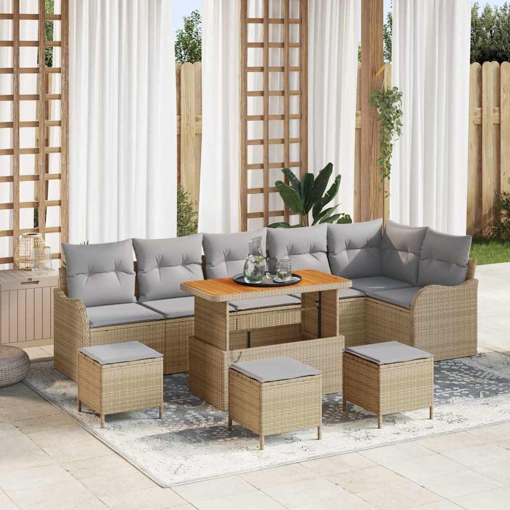 Tuinbankenset met kussen 10 pcs Beige poly rattan is nu te koop bij PeponiXL, paradijselijk wonen!