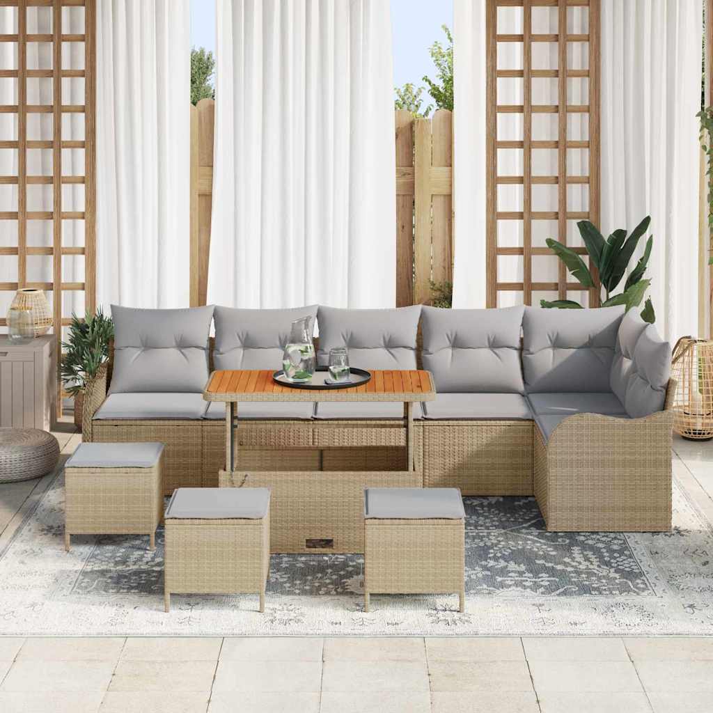 Tuinbankenset met kussen 10 pcs Beige poly rattan is nu te koop bij PeponiXL, paradijselijk wonen!