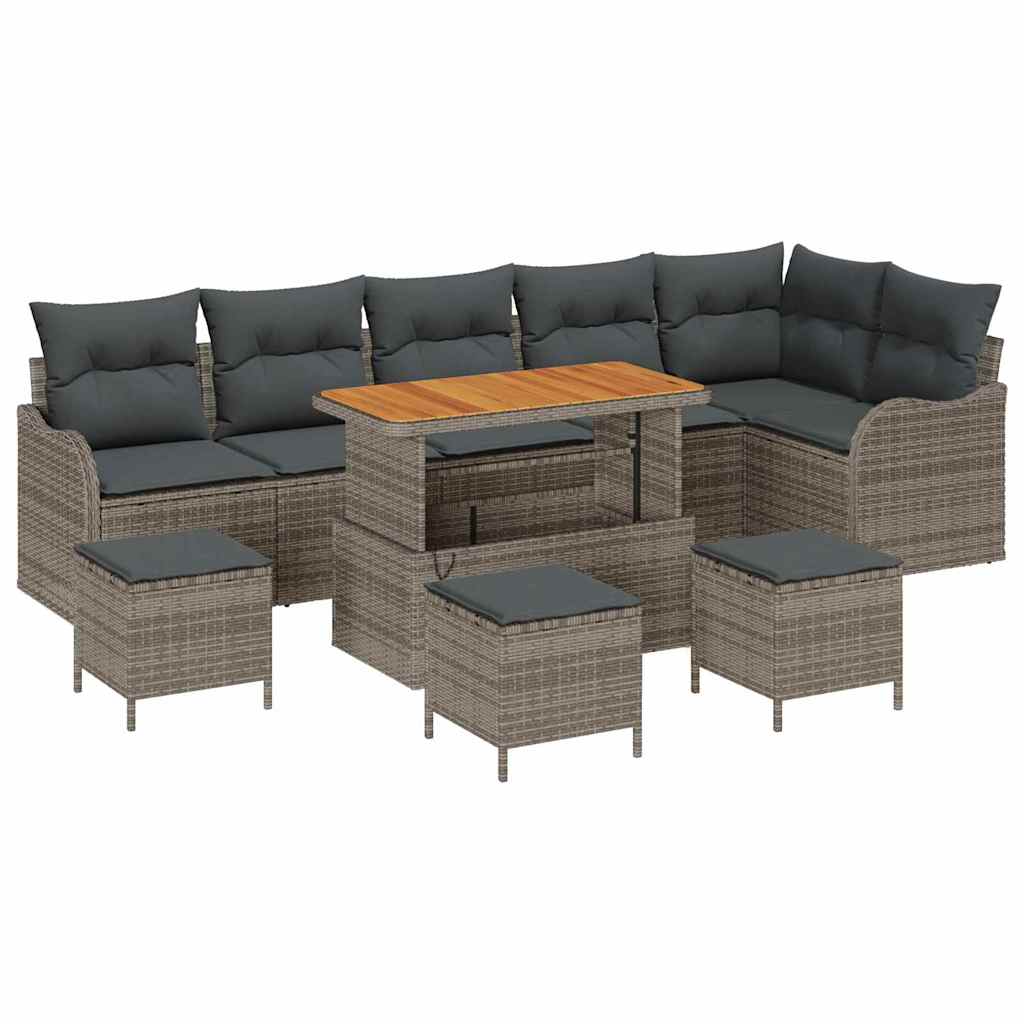 Tuinbankenset met kussen 10 pcs Grijs poly rattan is nu te koop bij PeponiXL, paradijselijk wonen!