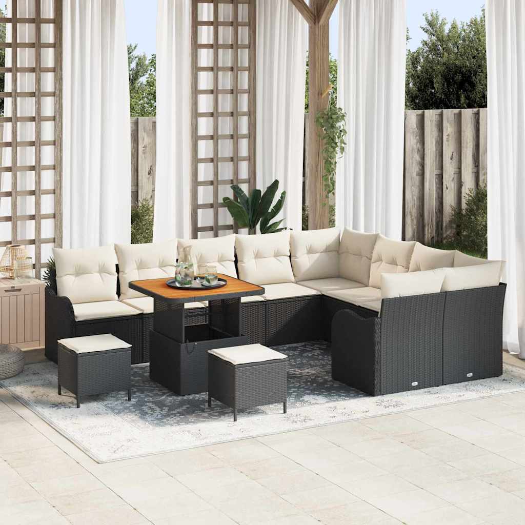 Tuinbankenset met kussen 12 pcs Zwart poly rattan is nu te koop bij PeponiXL, paradijselijk wonen!