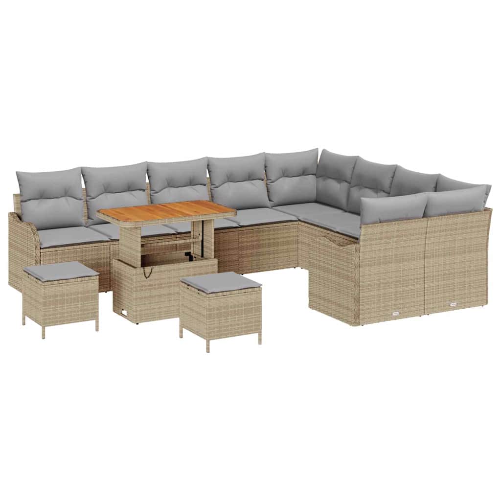 Tuinbankenset met kussen 12 pcs Beige poly rattan is nu te koop bij PeponiXL, paradijselijk wonen!