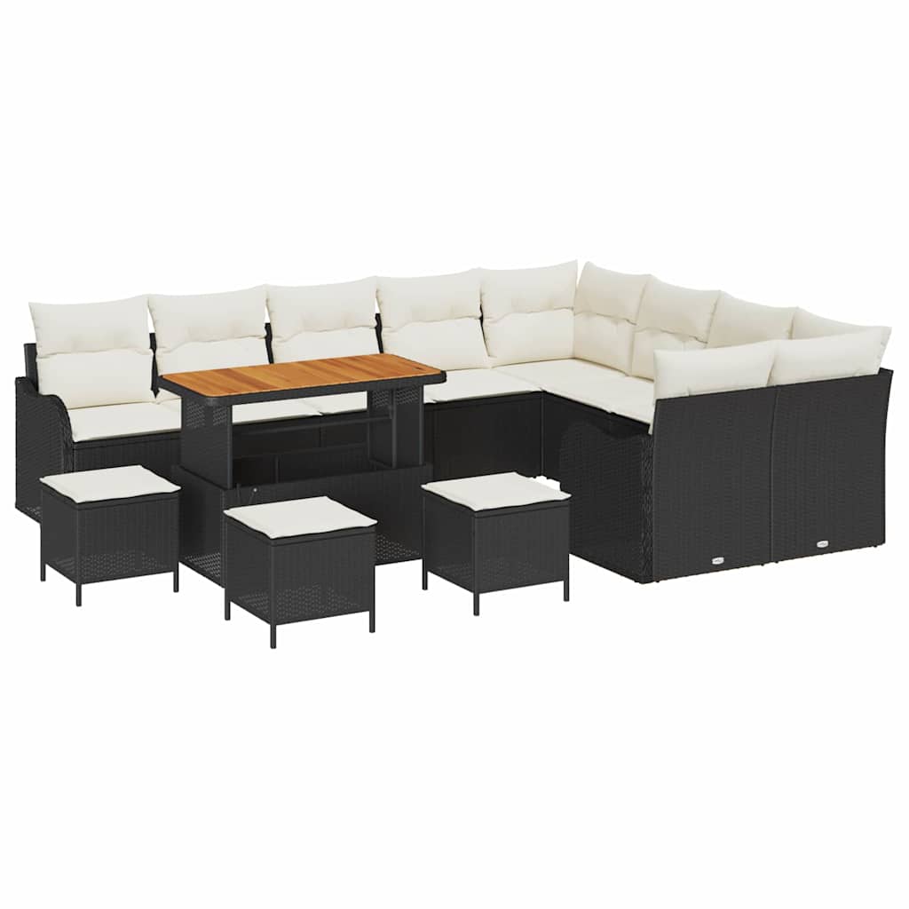 Tuinbankenset met kussen 13 pcs Zwart poly rattan is nu te koop bij PeponiXL, paradijselijk wonen!