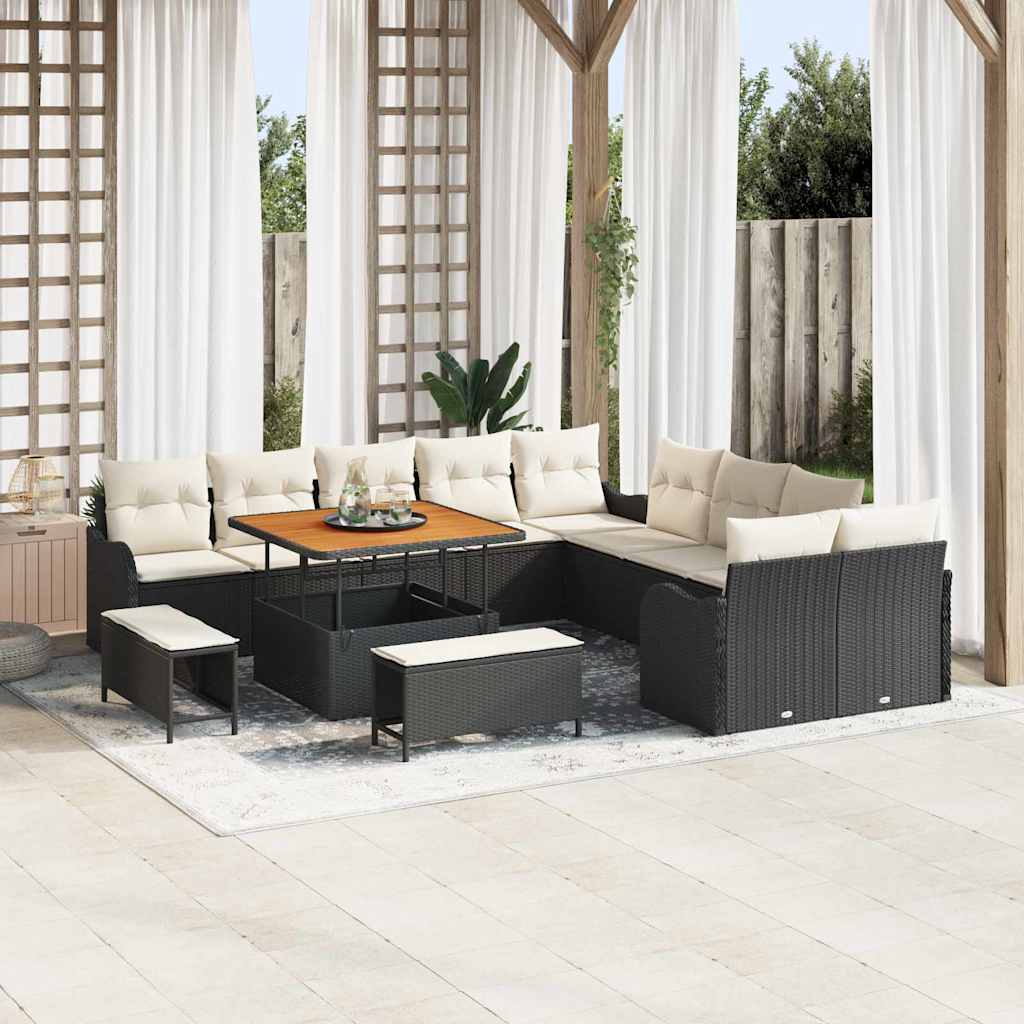 Tuin Sofa Set met kussen 13 pcs Zwart poly rattan is nu te koop bij PeponiXL, paradijselijk wonen!
