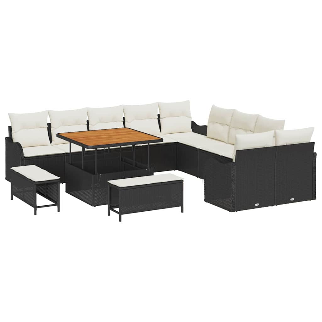 Tuin Sofa Set met kussen 13 pcs Zwart poly rattan is nu te koop bij PeponiXL, paradijselijk wonen!
