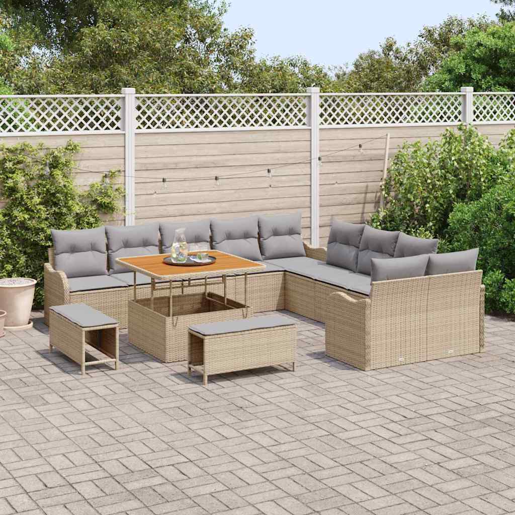 Tuin Sofa Set met kussen 13 pcs Beige poly rattan is nu te koop bij PeponiXL, paradijselijk wonen!