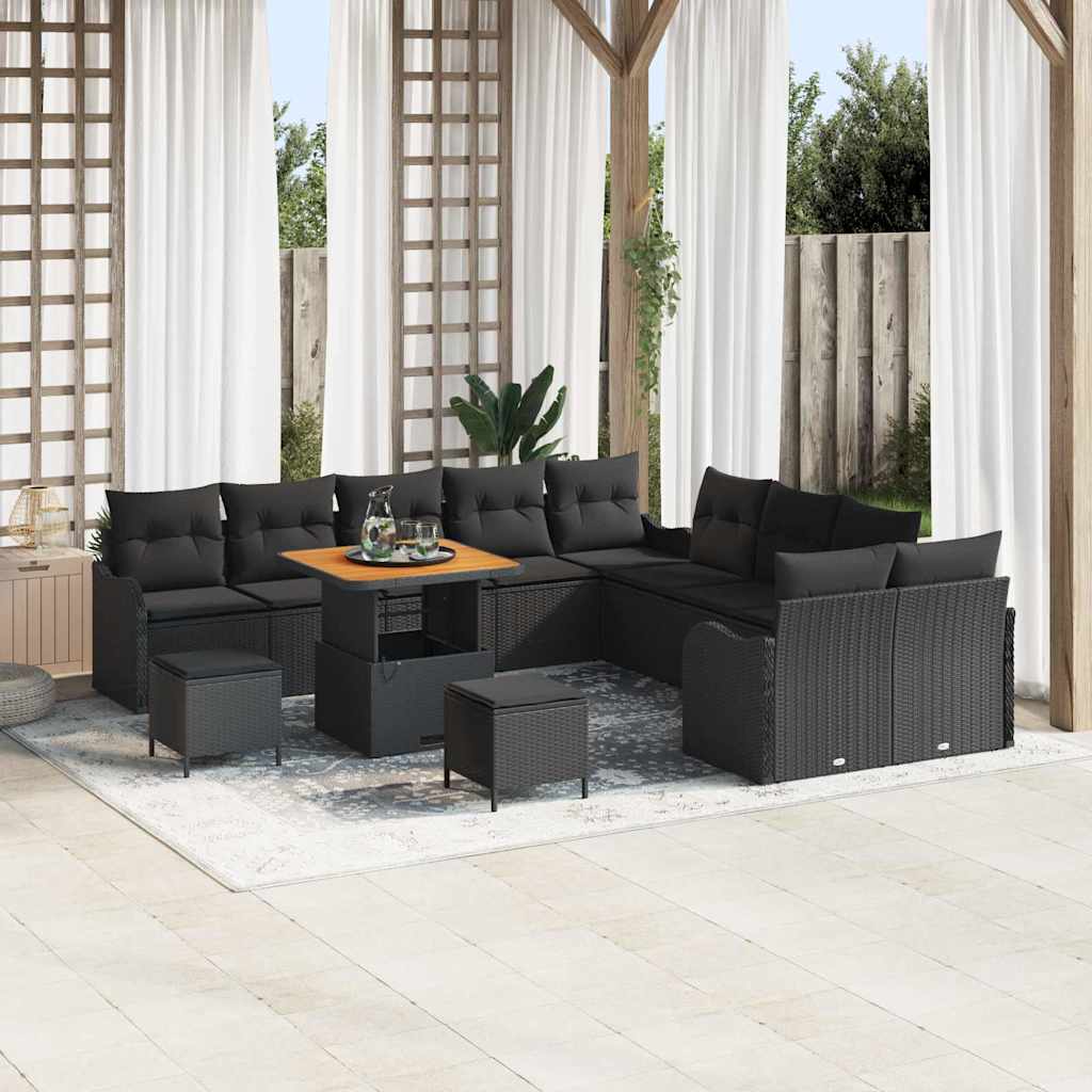 Tuin Sofa Set met kussen 13 pcs Zwart poly rattan is nu te koop bij PeponiXL, paradijselijk wonen!
