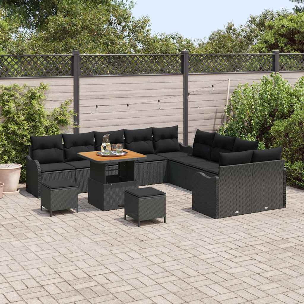 Tuin Sofa Set met kussen 13 pcs Zwart poly rattan is nu te koop bij PeponiXL, paradijselijk wonen!