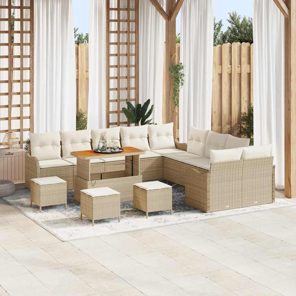 Tuin Sofa Set met kussen 14 pcs Beige poly rattan is nu te koop bij PeponiXL, paradijselijk wonen!