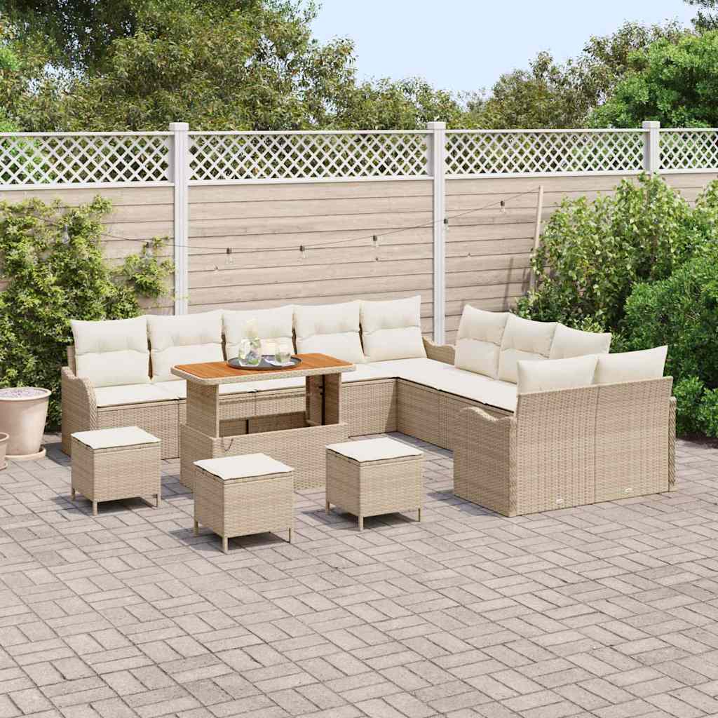 Tuin Sofa Set met kussen 14 pcs Beige poly rattan is nu te koop bij PeponiXL, paradijselijk wonen!