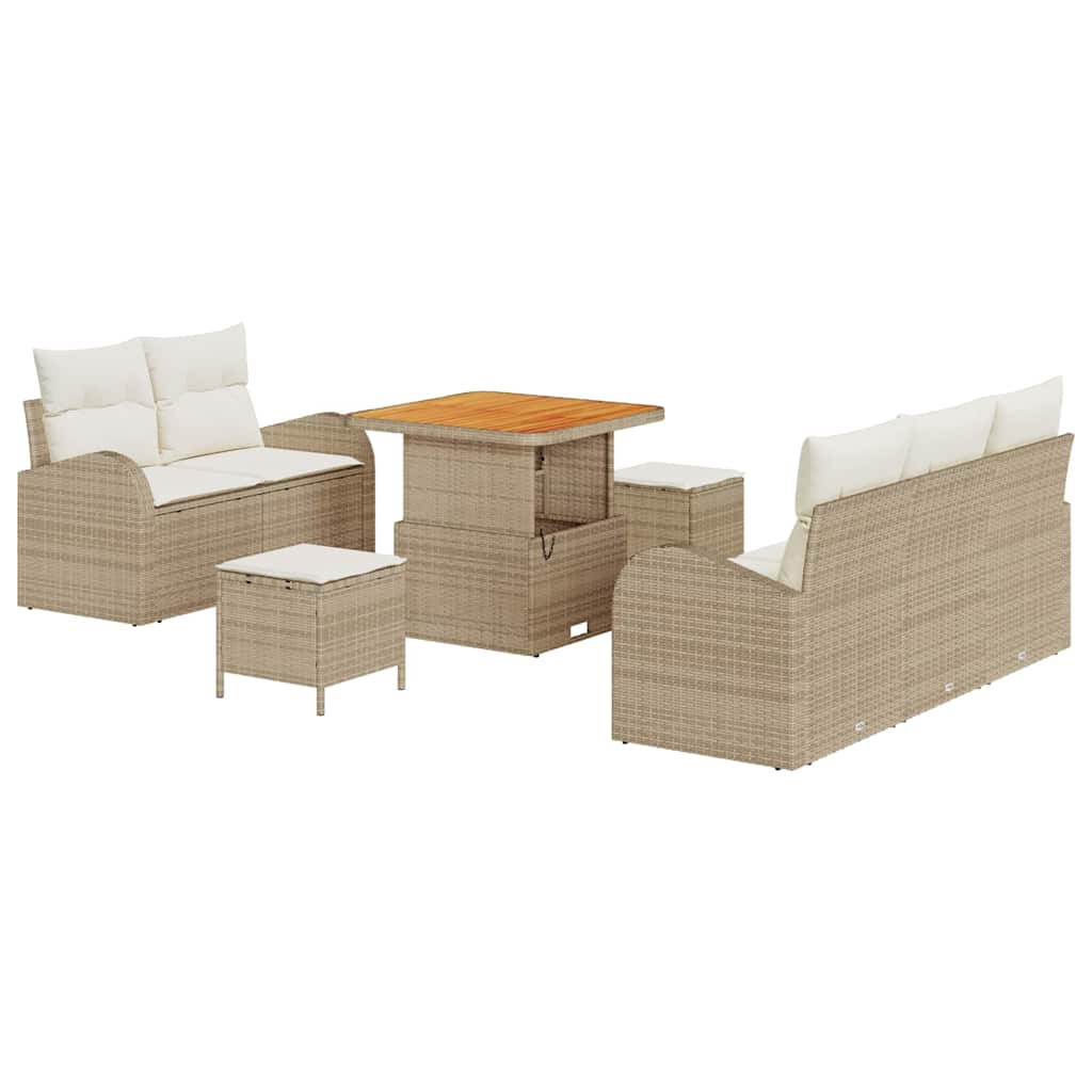 Tuinbankenset met kussen 8 pcs Beige poly rattan