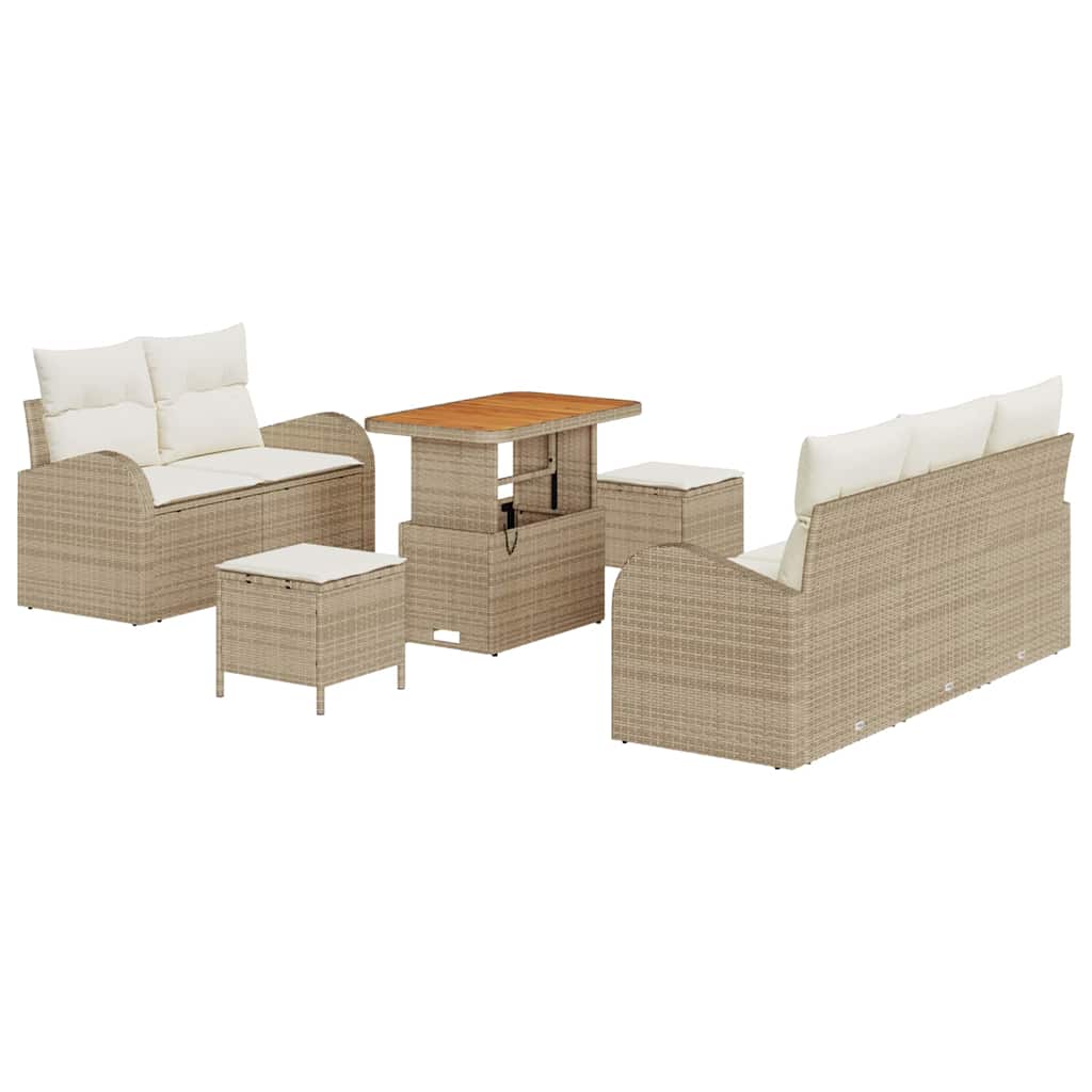 Tuinbankenset met kussen 8 pcs Beige poly rattan