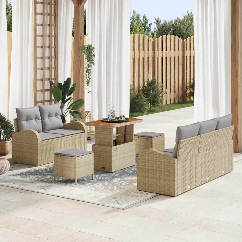 Tuinbankenset met kussen 8 pcs Beige poly rattan is nu te koop bij PeponiXL, paradijselijk wonen!