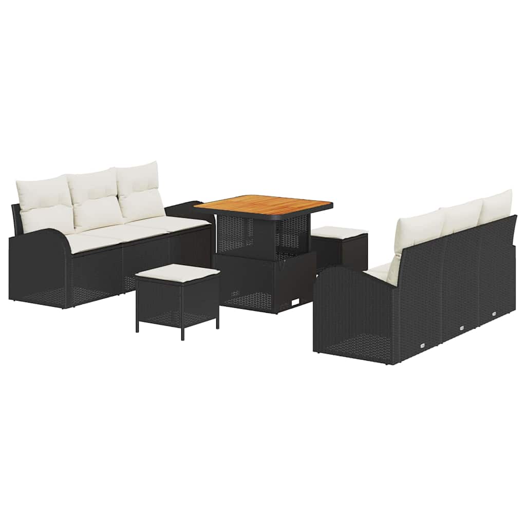 Tuinbankenset met kussen 9 pcs Zwart poly rattan is nu te koop bij PeponiXL, paradijselijk wonen!