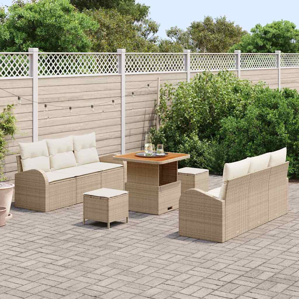 Tuinbankenset met kussen 9 pcs Beige poly rattan
