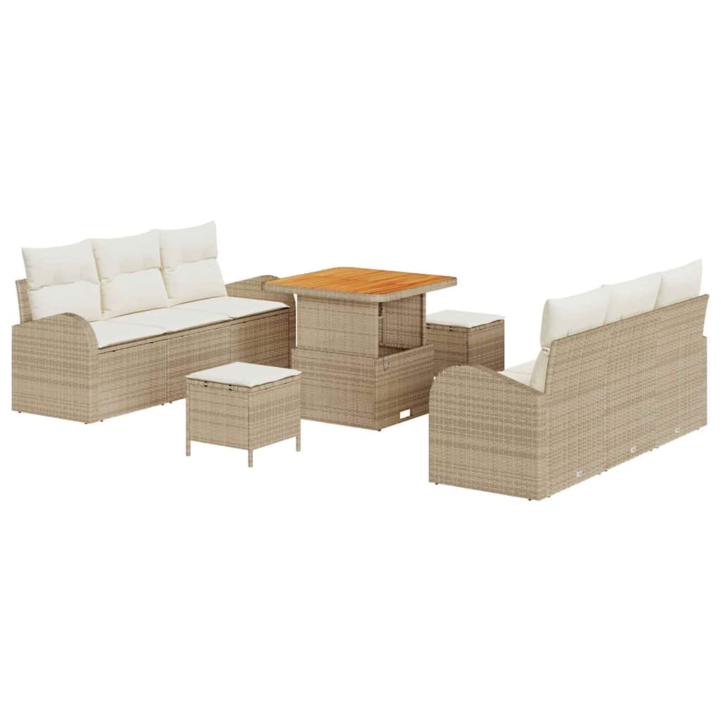 Tuinbankenset met kussen 9 pcs Beige poly rattan