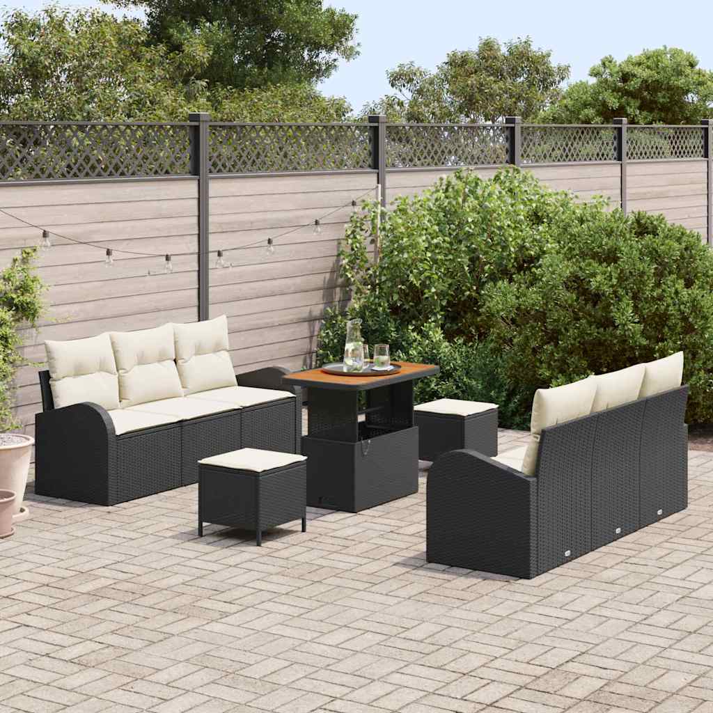 Tuinbankenset met kussen 9 pcs Zwart poly rattan is nu te koop bij PeponiXL, paradijselijk wonen!