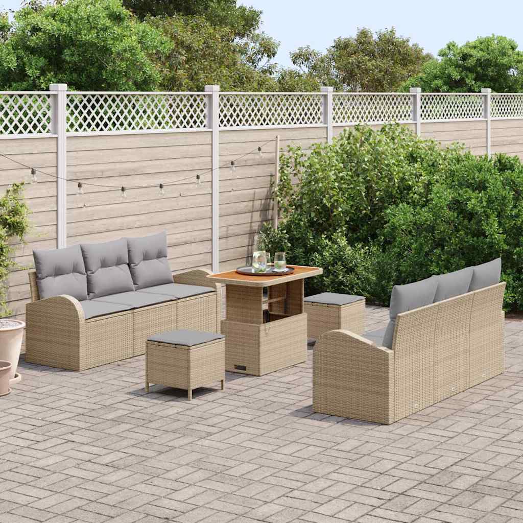 Tuinbankenset met kussen 9 pcs Beige poly rattan is nu te koop bij PeponiXL, paradijselijk wonen!