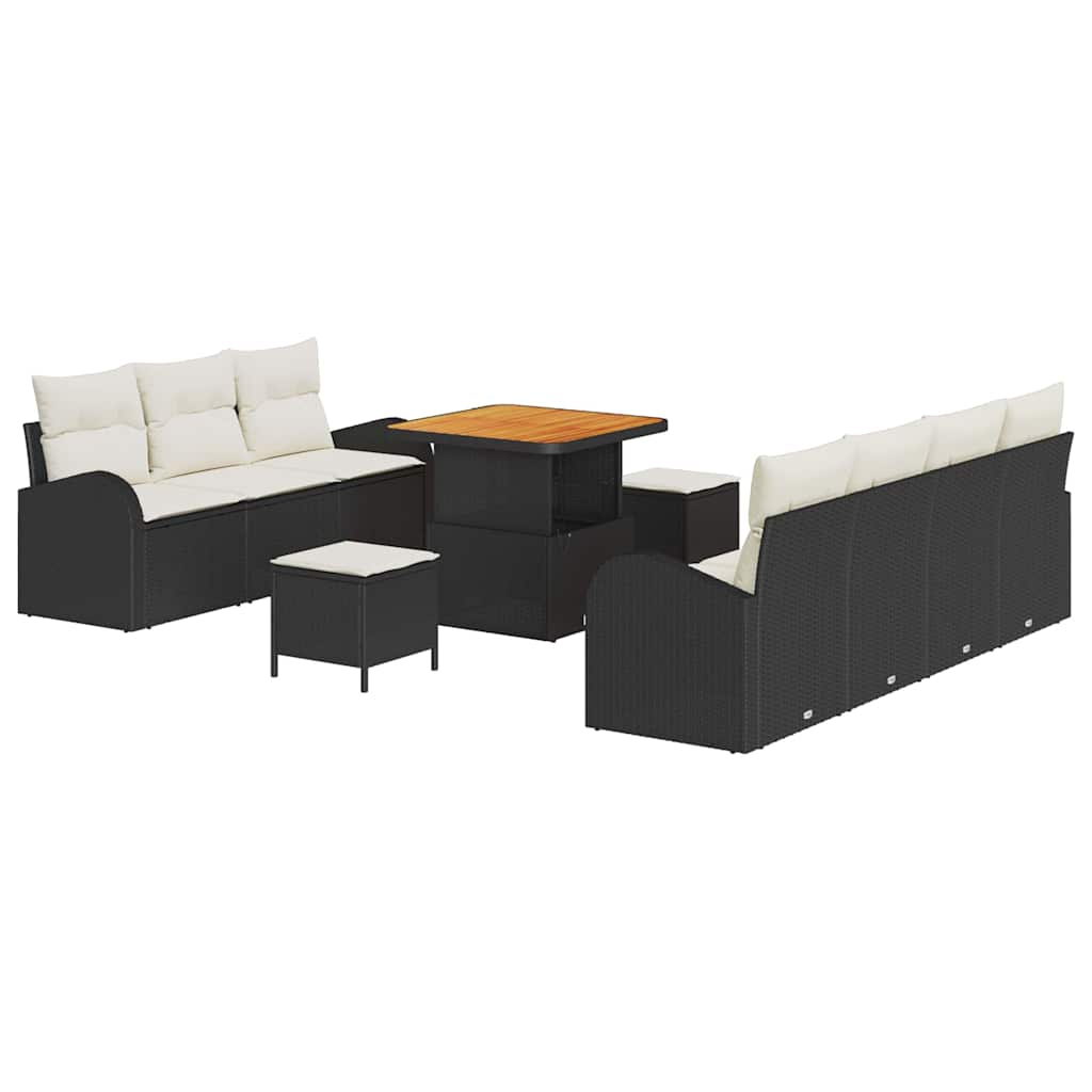 Tuinbankenset met kussen 10 pcs Zwart poly rattan is nu te koop bij PeponiXL, paradijselijk wonen!