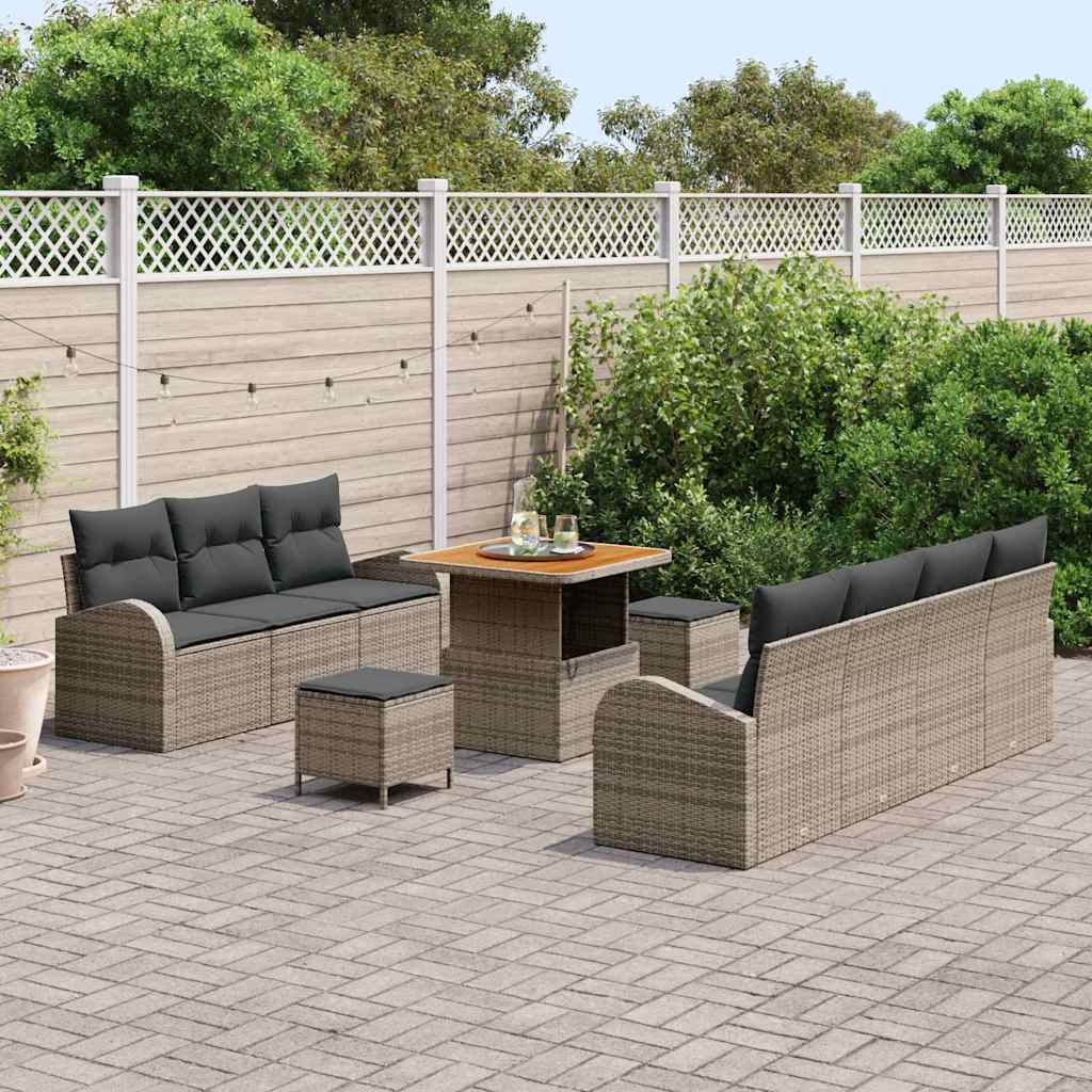Tuinbankenset met kussen 10 pcs Grijs poly rattan is nu te koop bij PeponiXL, paradijselijk wonen!