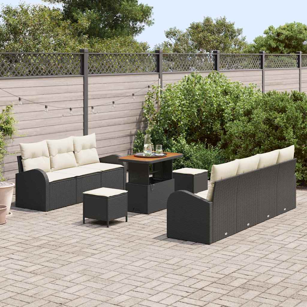 Tuinbankenset met kussen 10 pcs Zwart poly rattan is nu te koop bij PeponiXL, paradijselijk wonen!