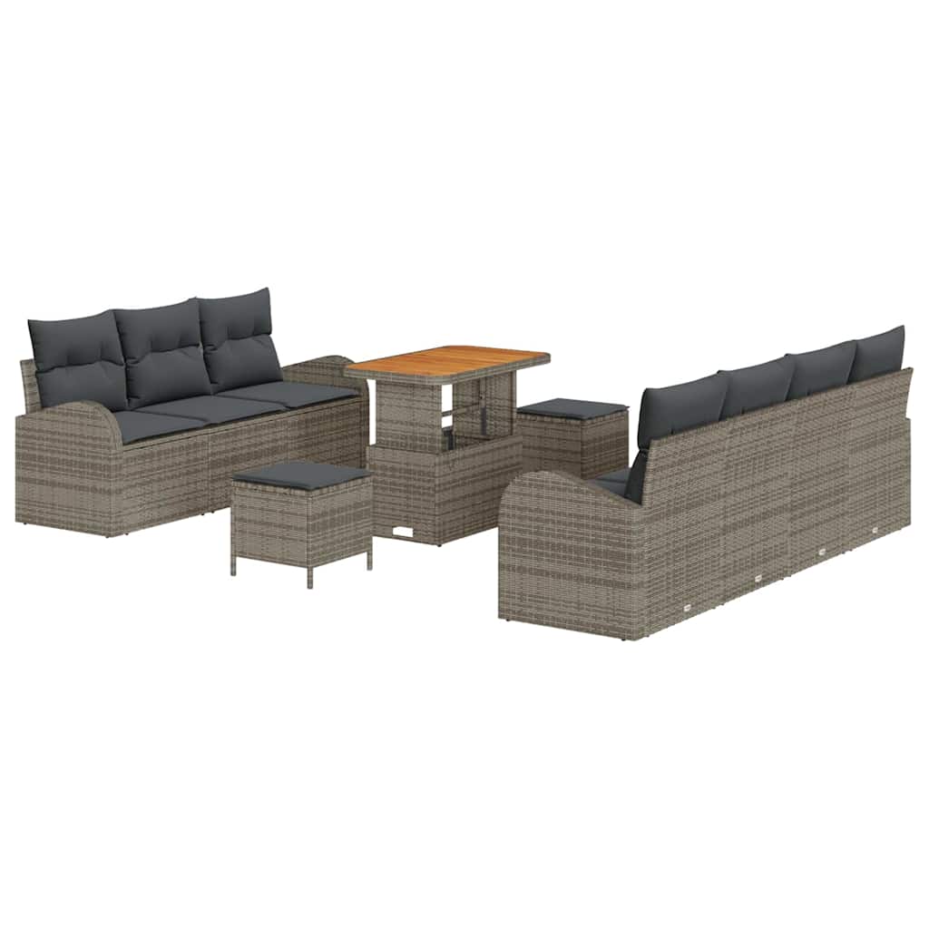 Tuinbankenset met kussen 10 pcs Grijs poly rattan is nu te koop bij PeponiXL, paradijselijk wonen!