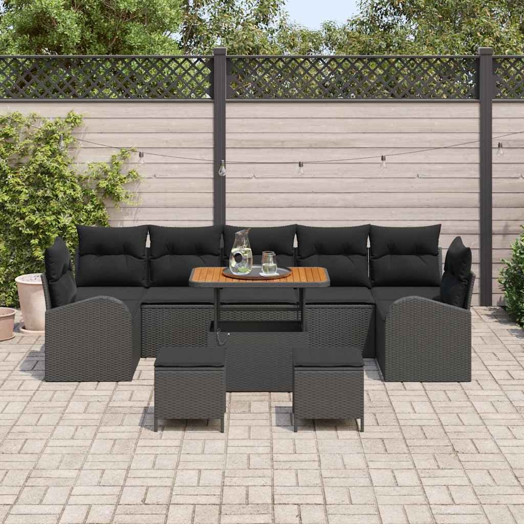 Tuinbankenset met kussen 10 pcs Zwart poly rattan is nu te koop bij PeponiXL, paradijselijk wonen!
